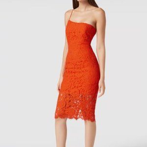 Bardot Maya One Shoulder Lace Cocktail Dress Orange